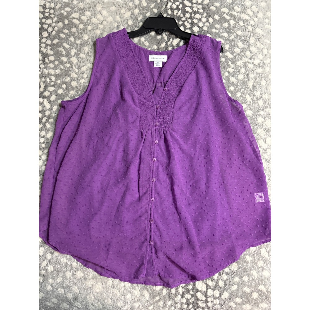 Liz Claiborne Lilac Purple Orchid Sophisticated Relaxed Dot Woven Smocked XL